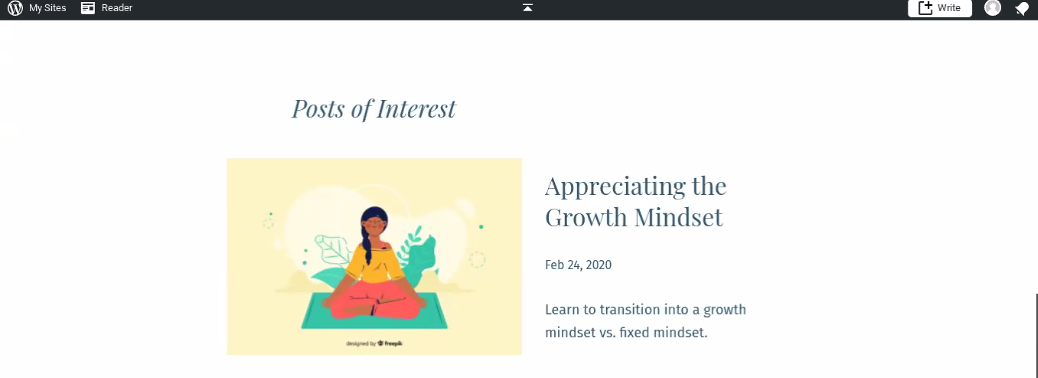 Screenshot of blog article titled Growth Mindset